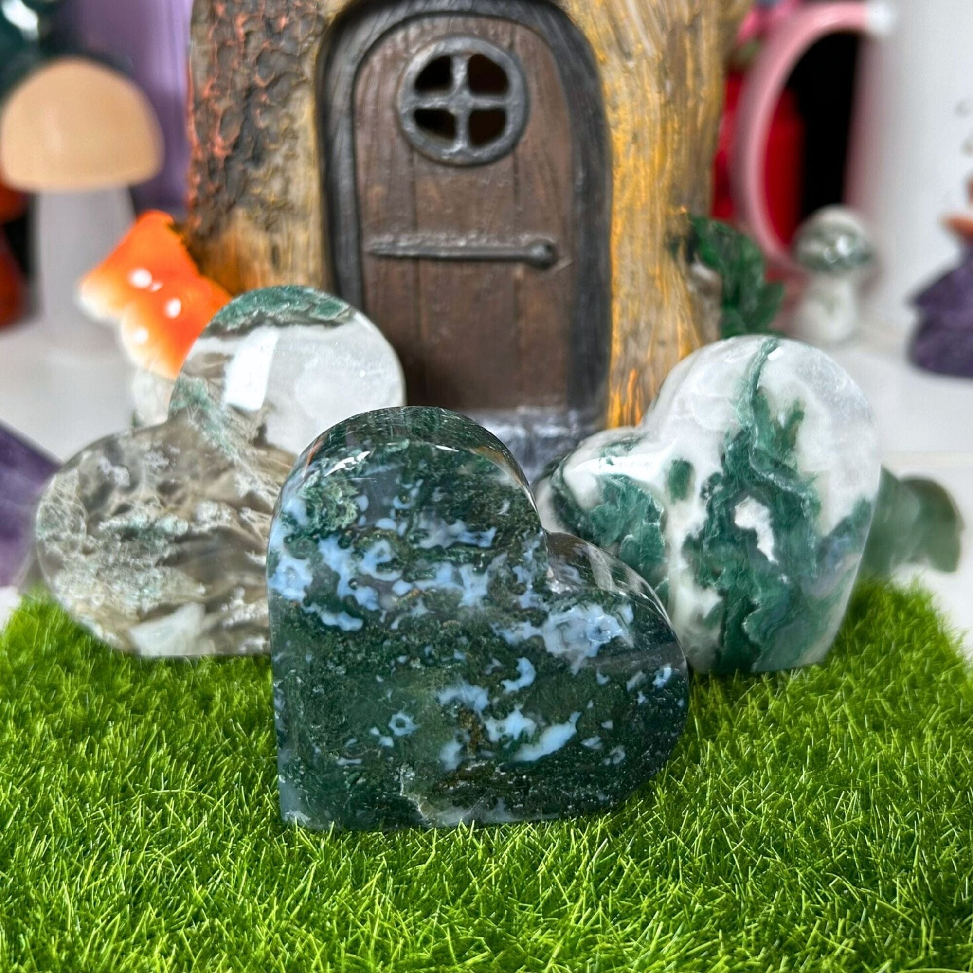 Moss Agate Hearts Carvings MagiCandleSOS 