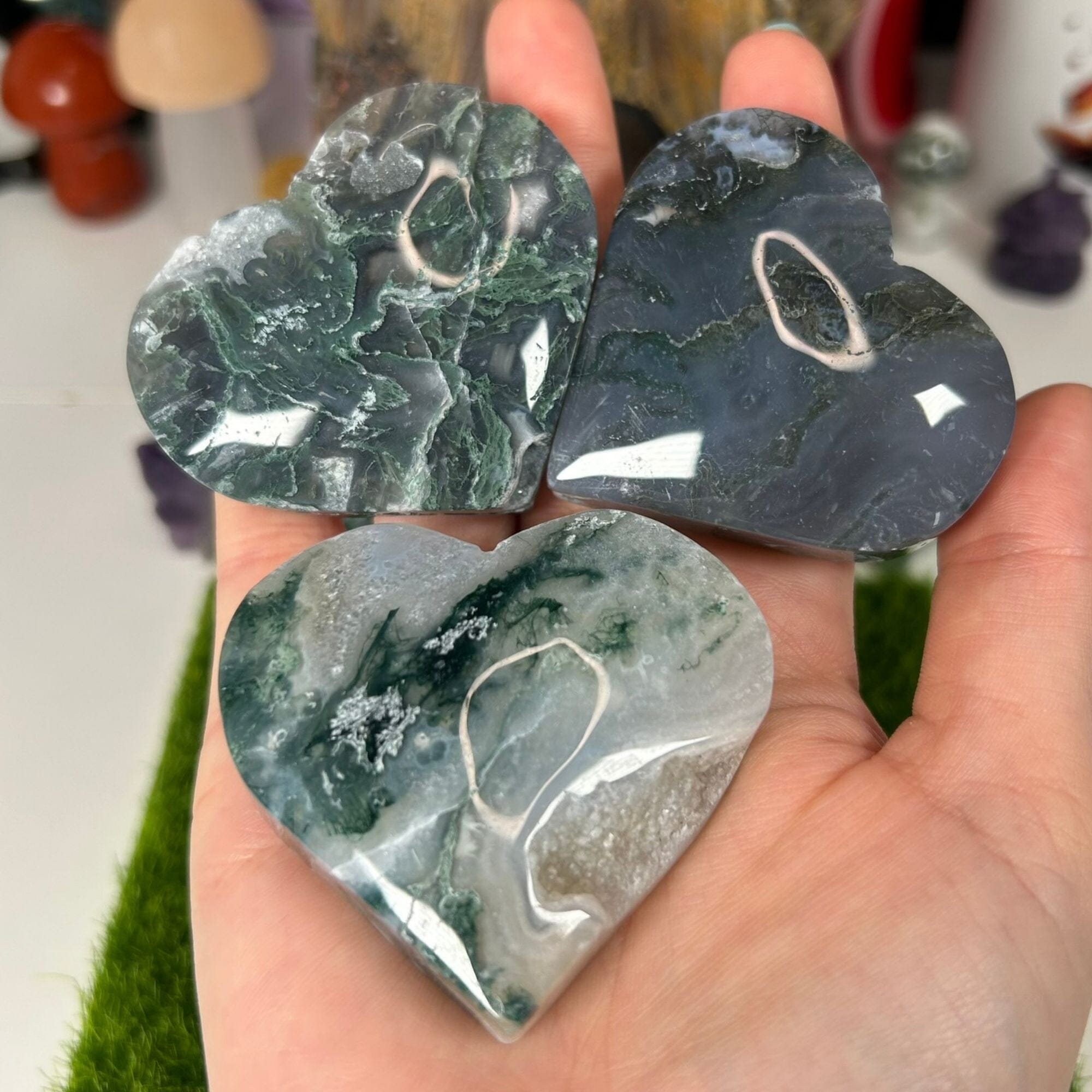 Moss Agate Hearts Carvings MagiCandleSOS 