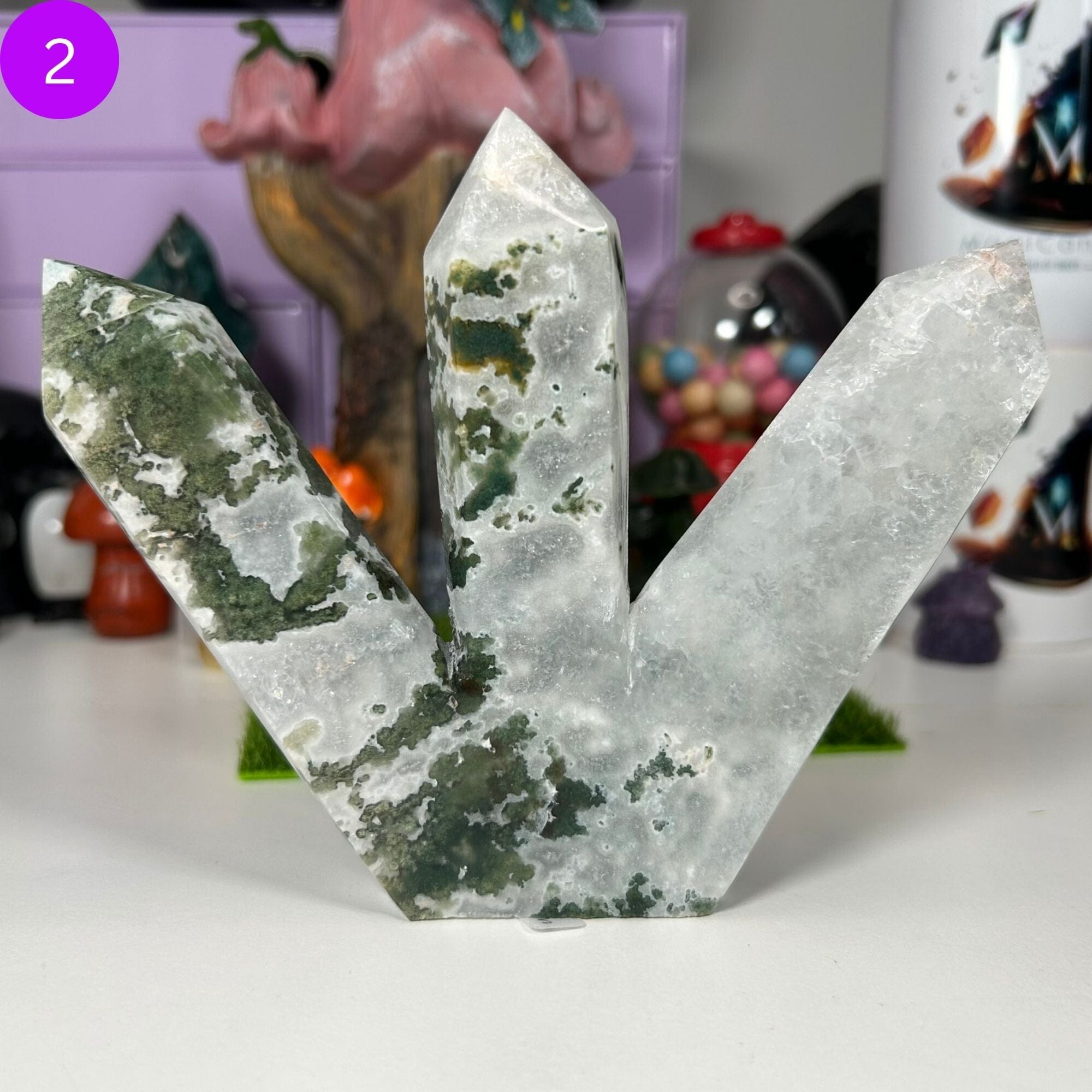 Moss Agate Triple Points Towers MagiCandleSOS 2 