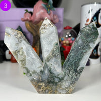 Moss Agate Triple Points Towers MagiCandleSOS 3 (bit wobbly) 