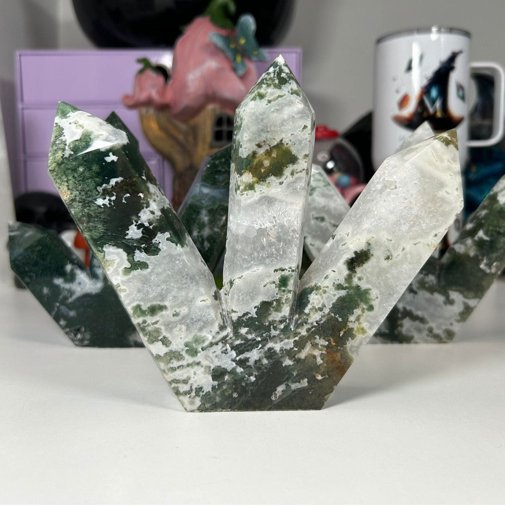 Moss Agate Triple Points Towers MagiCandleSOS 