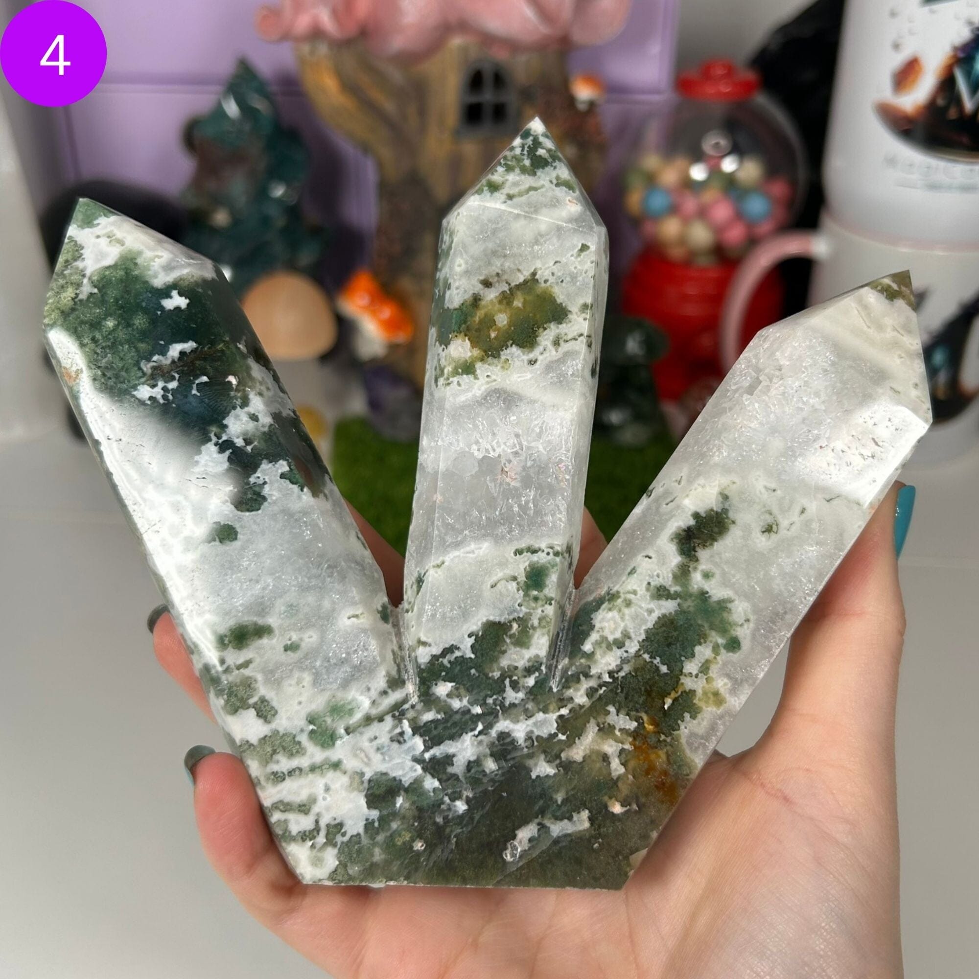 Moss Agate Triple Points Towers MagiCandleSOS 