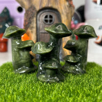 Nephrite Jade Triple Mushrooms Carvings MagiCandleSOS 