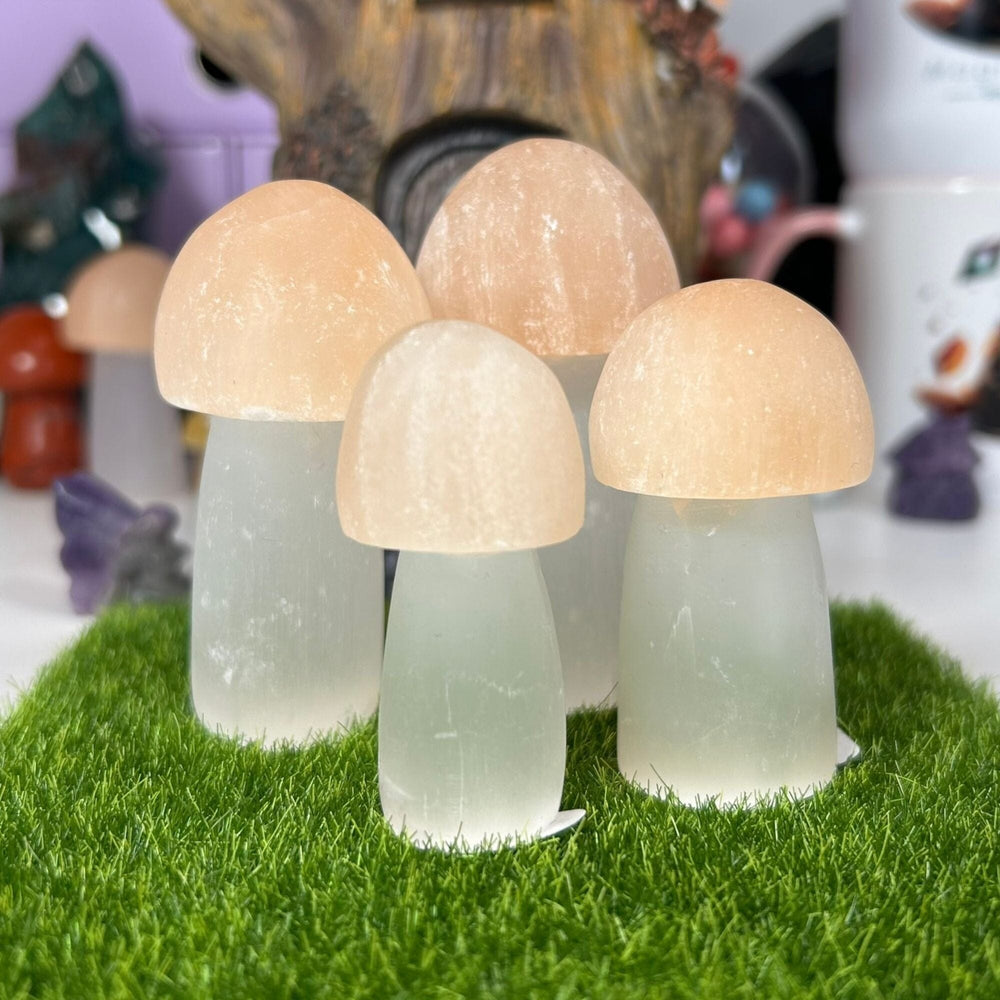 Peach Selenite Mushrooms Carvings MagiCandleSOS 