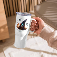 Powered by Crystals and Coffee Travel mug with a handle MagiCandleSOS 