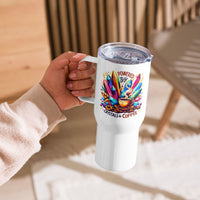 Powered by Crystals and Coffee Travel mug with a handle MagiCandleSOS 