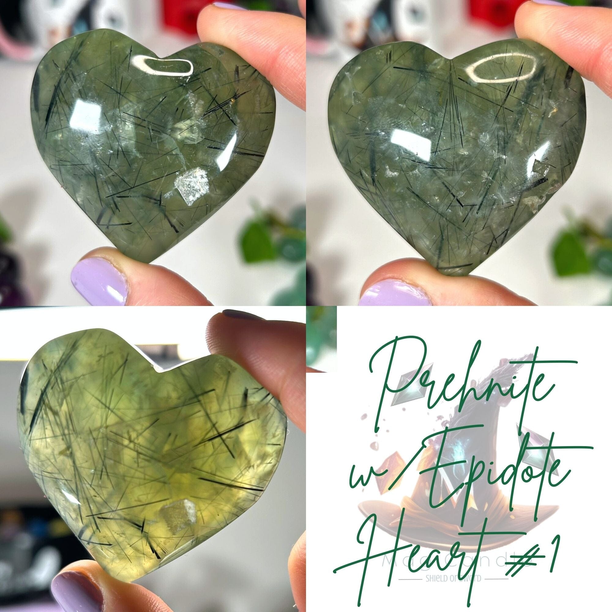 Prehnite with Epidote Hearts | Prehnite with Epidote Palmstones Misc MagiCandleSOS Heart 1 