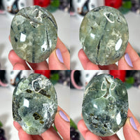 Prehnite with Epidote Hearts | Prehnite with Epidote Palmstones Misc MagiCandleSOS Palmstone 1 