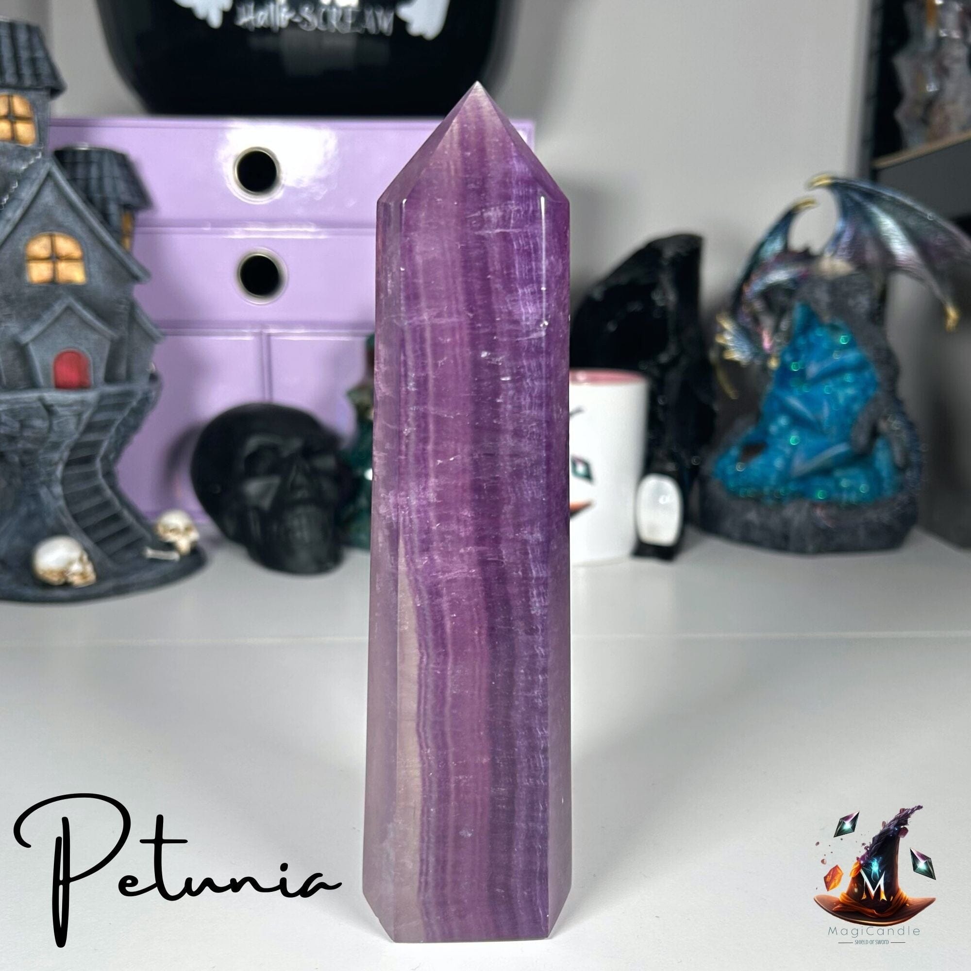 Purple Fluorite Large Tower - "Petunia" MagiCandleSOS 