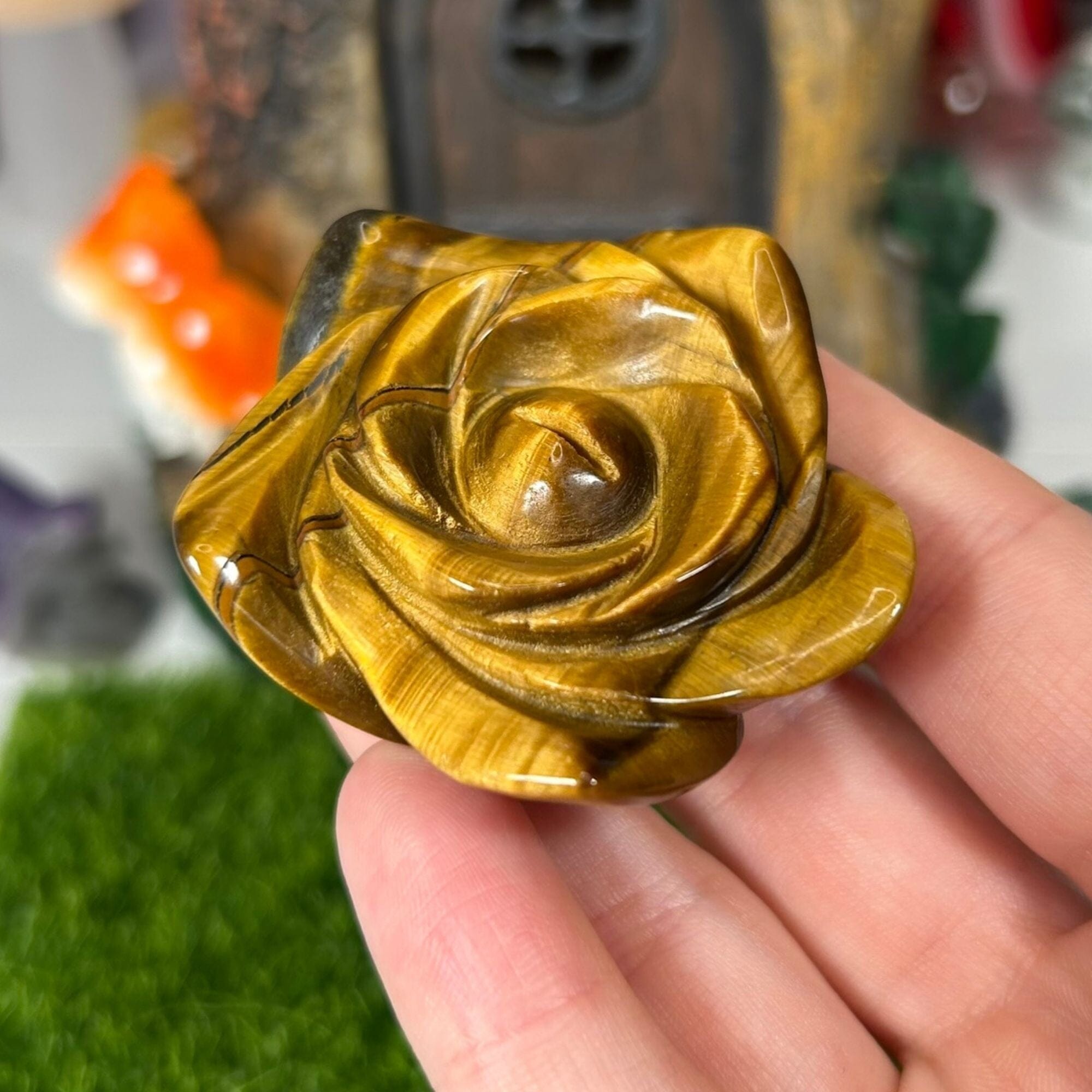 Tiger's Eye Flower Carving Carvings MagiCandleSOS 