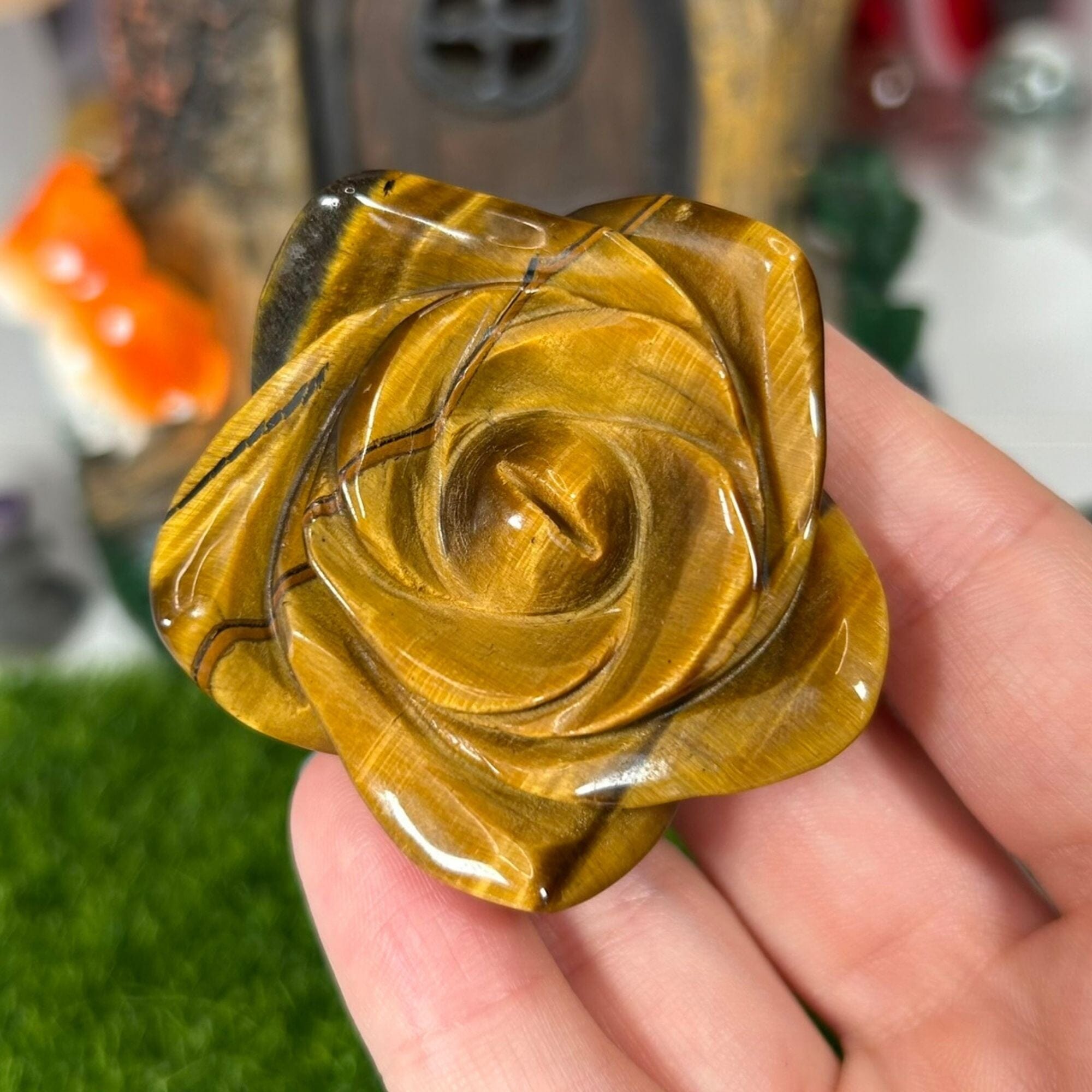 Tiger's Eye Flower Carving Carvings MagiCandleSOS 