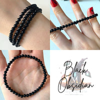 4mm Bead Crystal Bracelet - Choose Your Own or Let The Tarot Decide! MagiCandleSOS Black Obsidian 