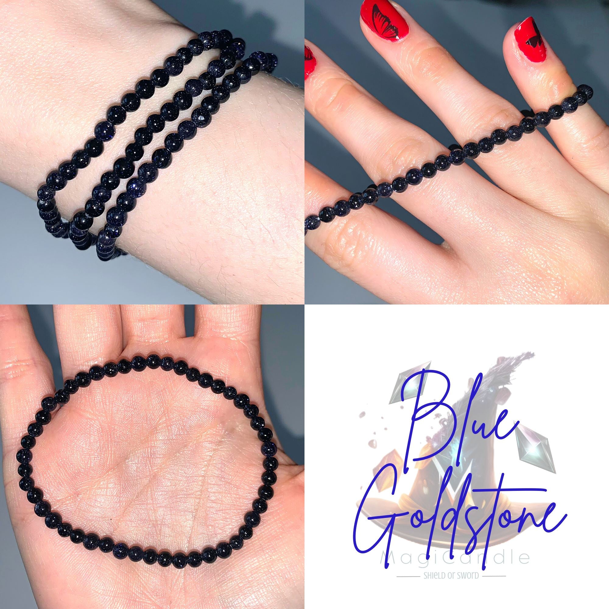 4mm Bead Crystal Bracelet - Choose Your Own or Let The Tarot Decide! MagiCandleSOS Blue Goldstone 