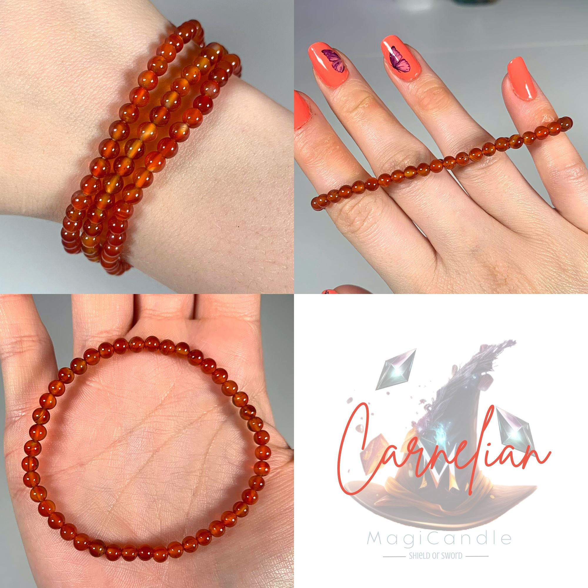 4mm Bead Crystal Bracelet - Choose Your Own or Let The Tarot Decide! MagiCandleSOS Carnelian 