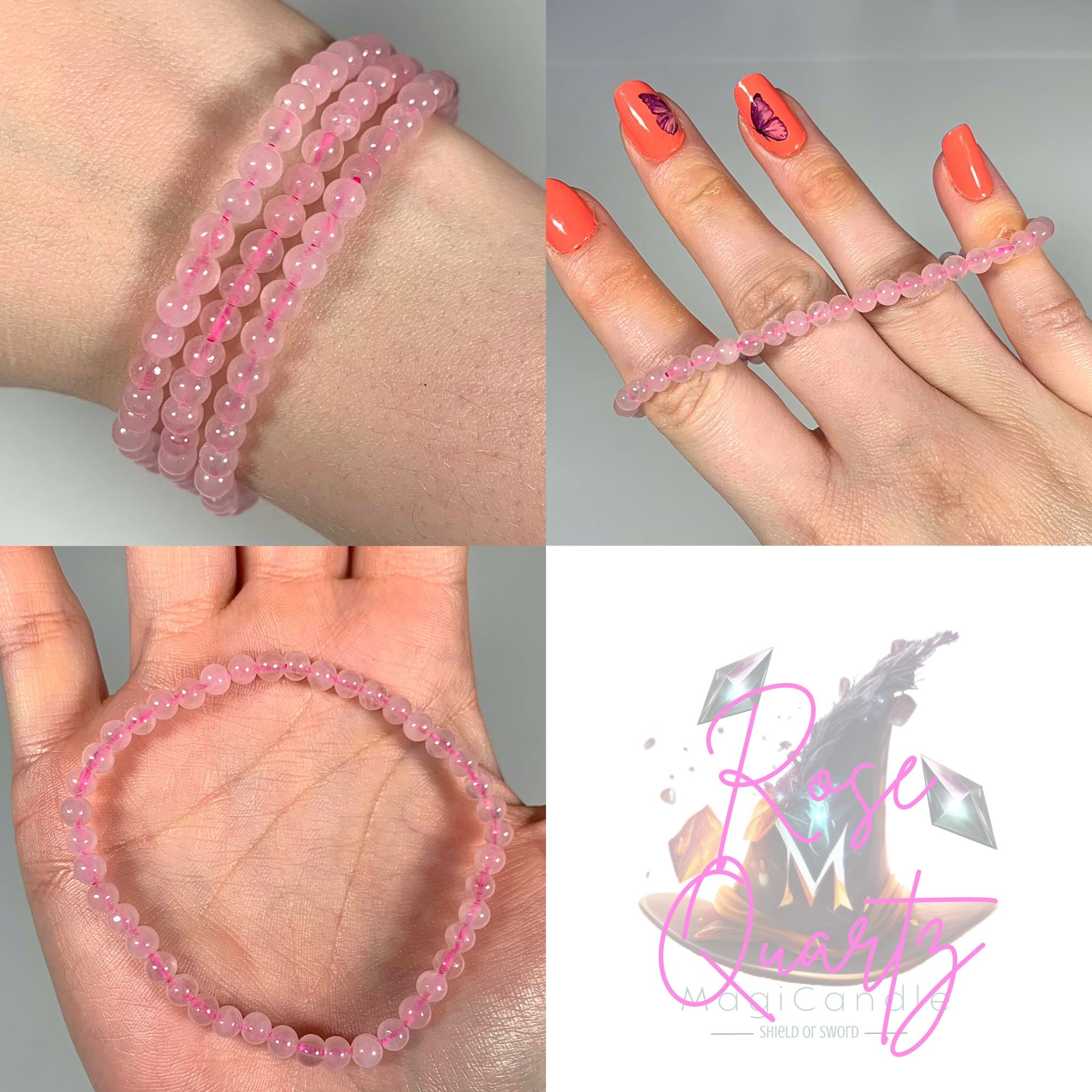 4mm Bead Crystal Bracelet - Choose Your Own or Let The Tarot Decide! MagiCandleSOS Rose Quartz 