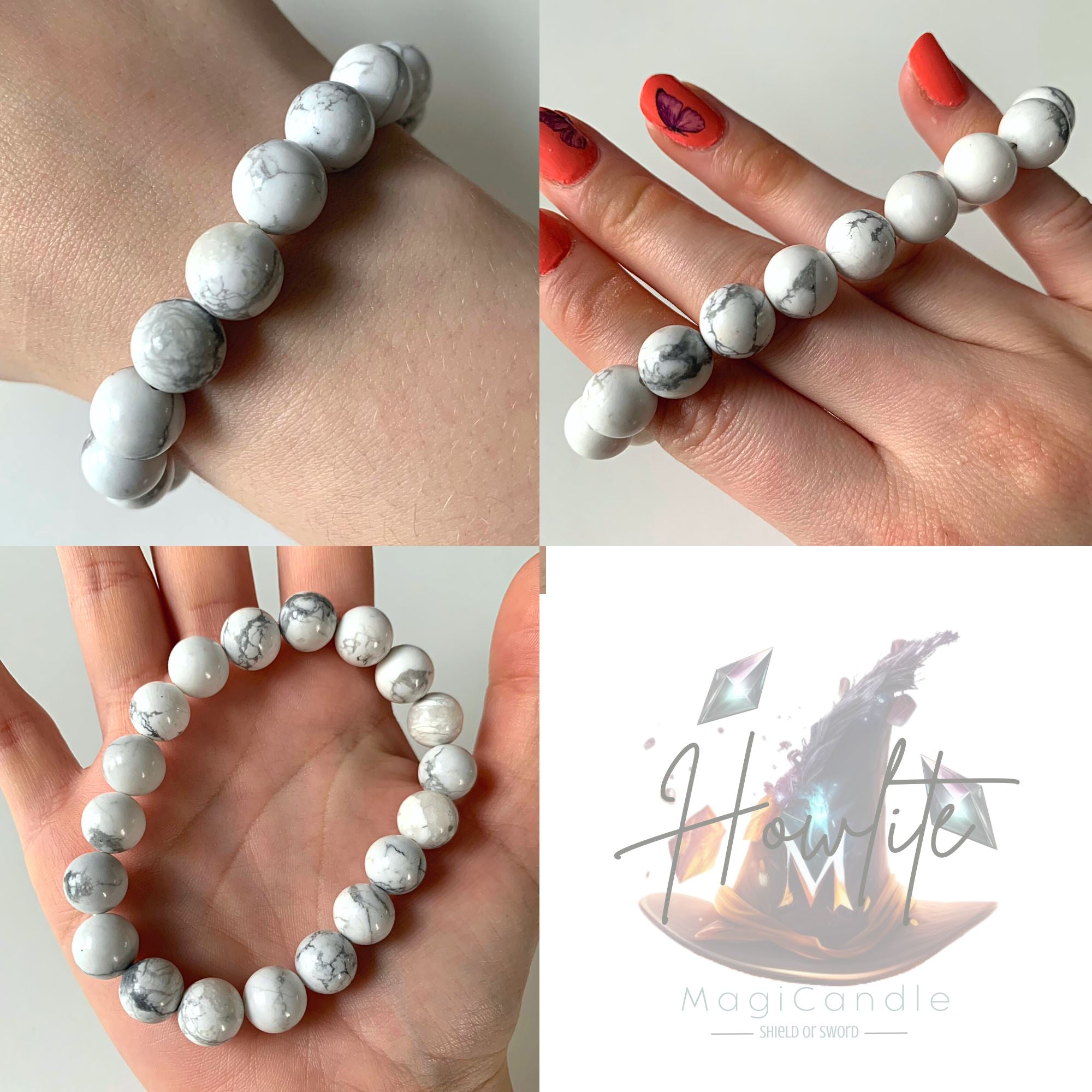 8mm Bead Crystal Bracelet MagiCandleSOS Howlite 