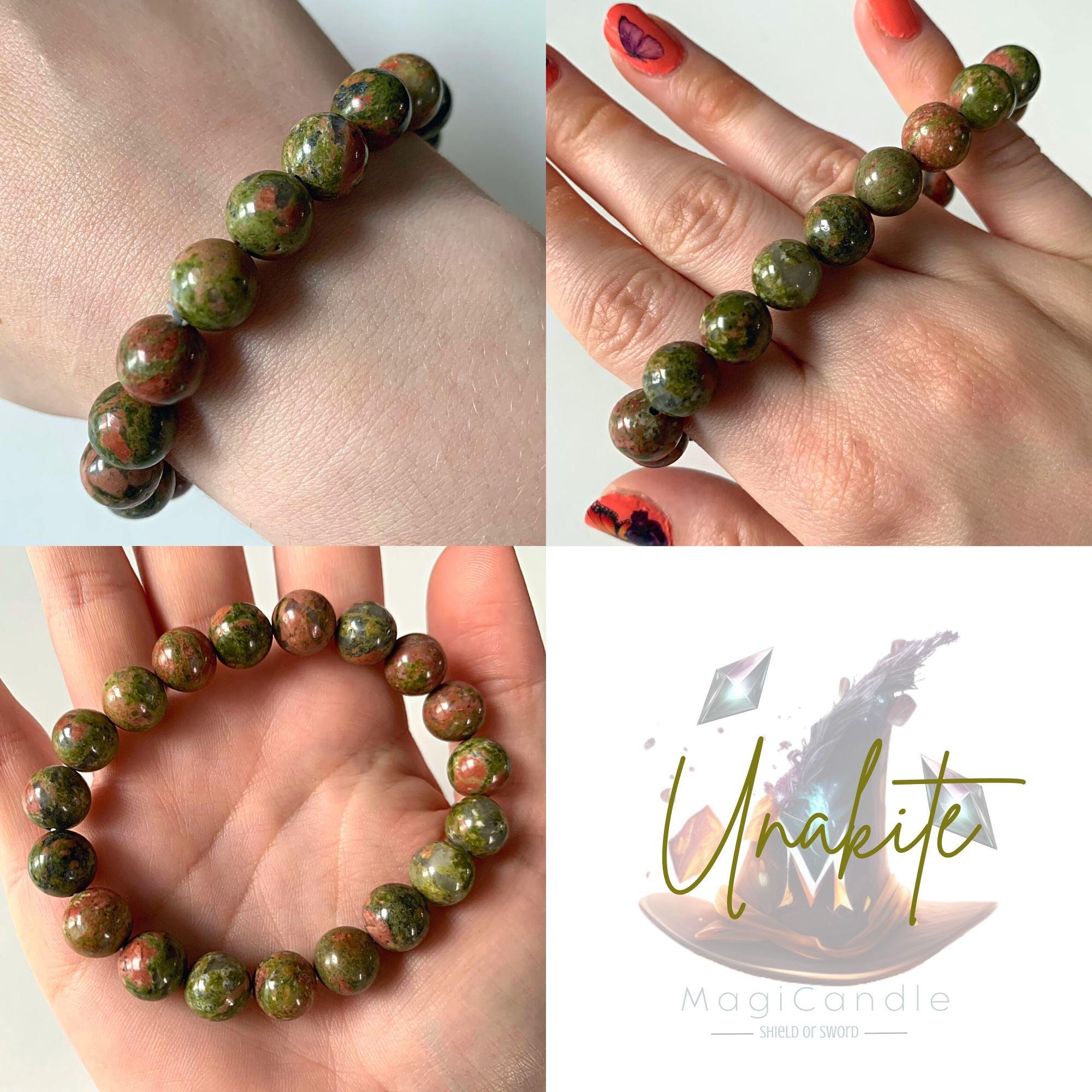 8mm Bead Crystal Bracelet MagiCandleSOS Unakite 