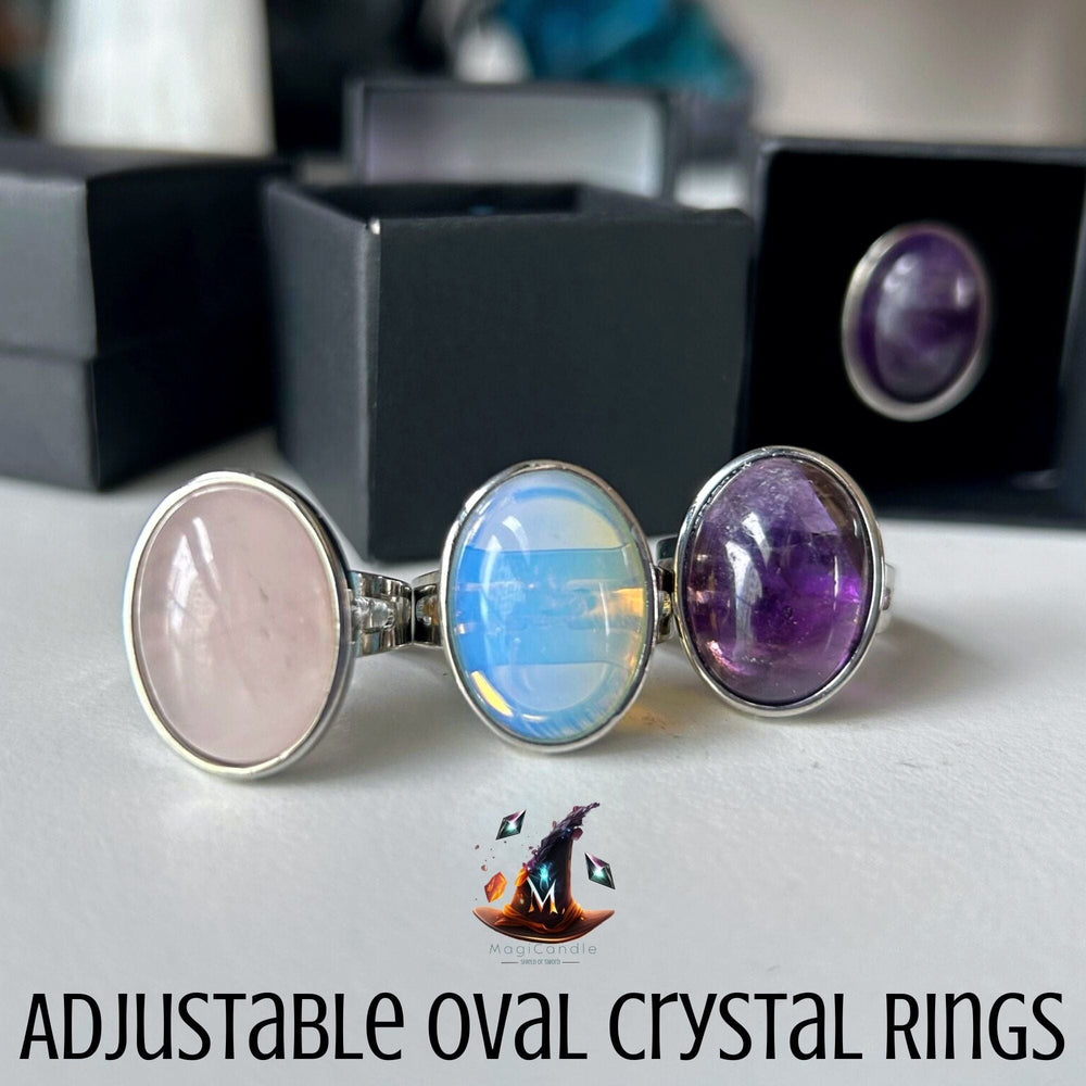 Adjustable Oval Crystal Rings - Rose Quartz, Amethyst, Opalite MagiCandleSOS 