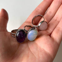 Adjustable Oval Crystal Rings - Rose Quartz, Amethyst, Opalite MagiCandleSOS 