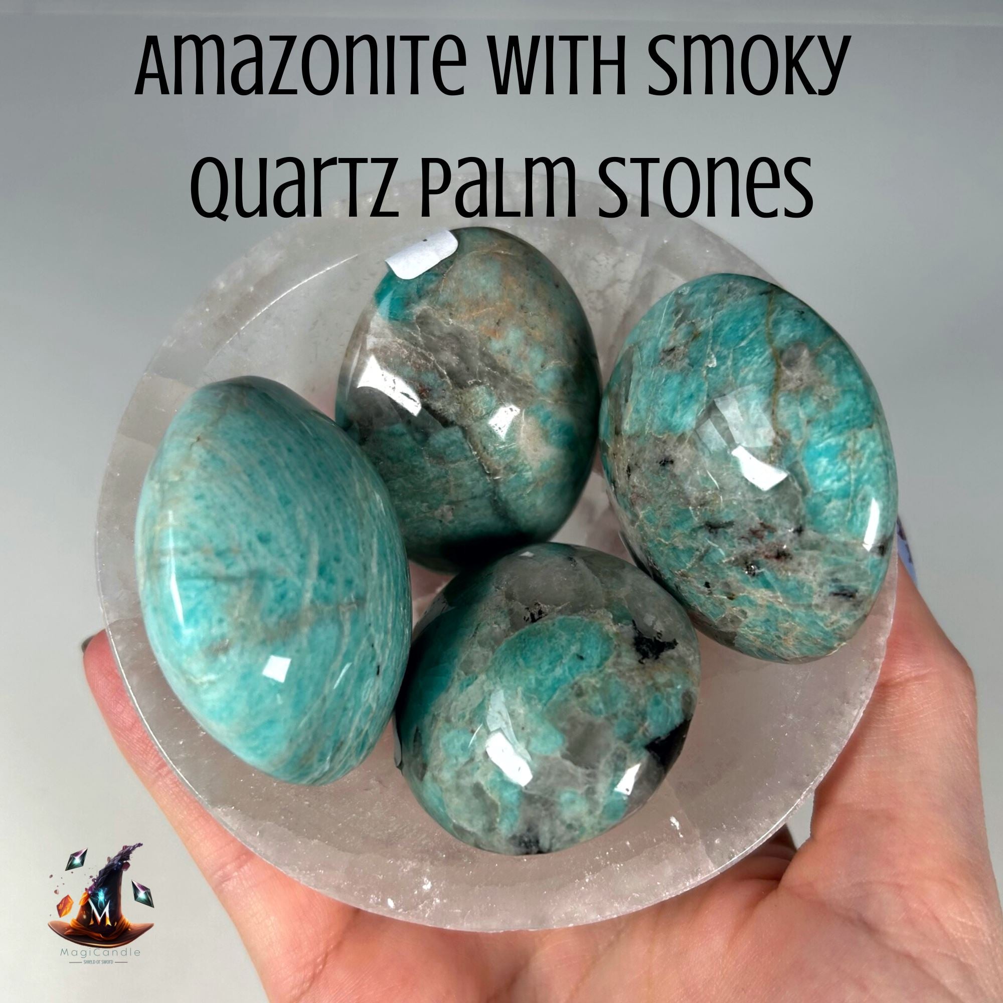 Amazonite with Smoky Quartz Palm Stones MagiCandleSOS 