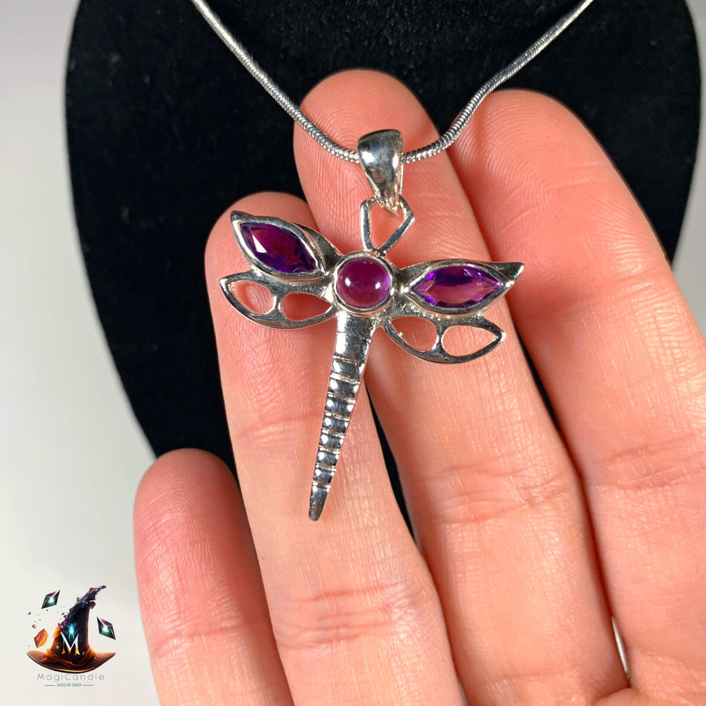 Amethyst Dragonfly Pendant Necklace MagiCandleSOS 