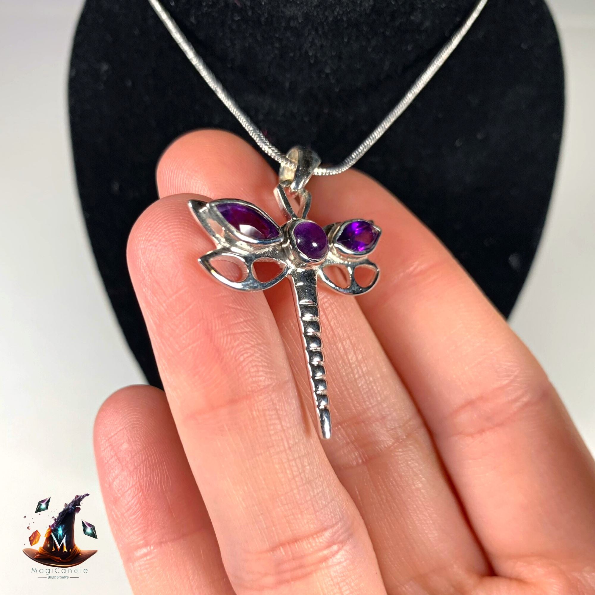 Amethyst Dragonfly Pendant Necklace MagiCandleSOS 