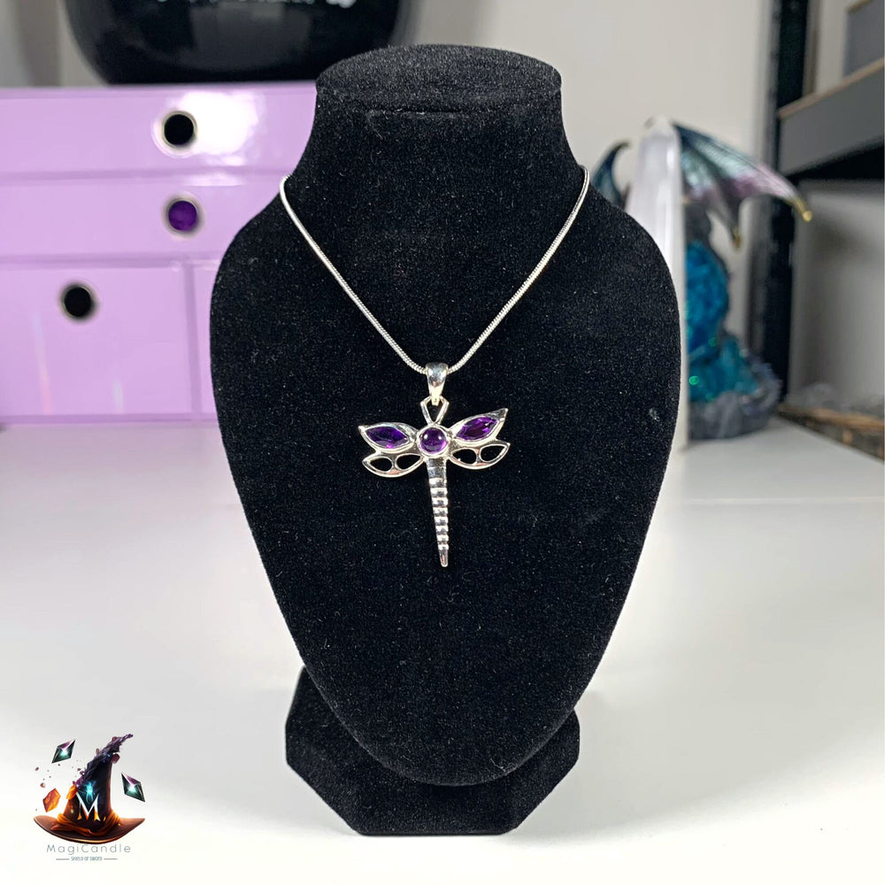 Amethyst Dragonfly Pendant Necklace MagiCandleSOS 