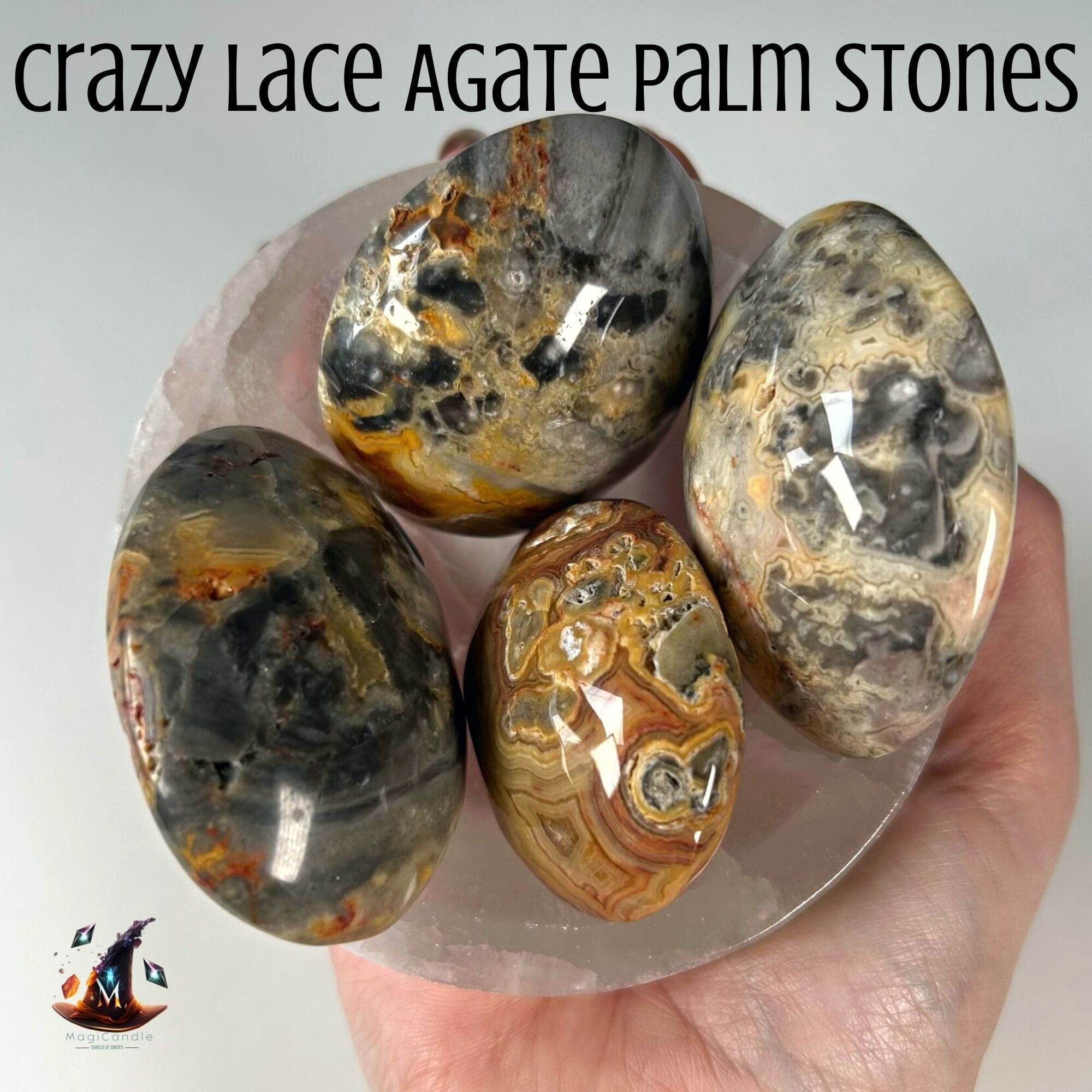 Crazy Lace Agate Palm Stones MagiCandleSOS 