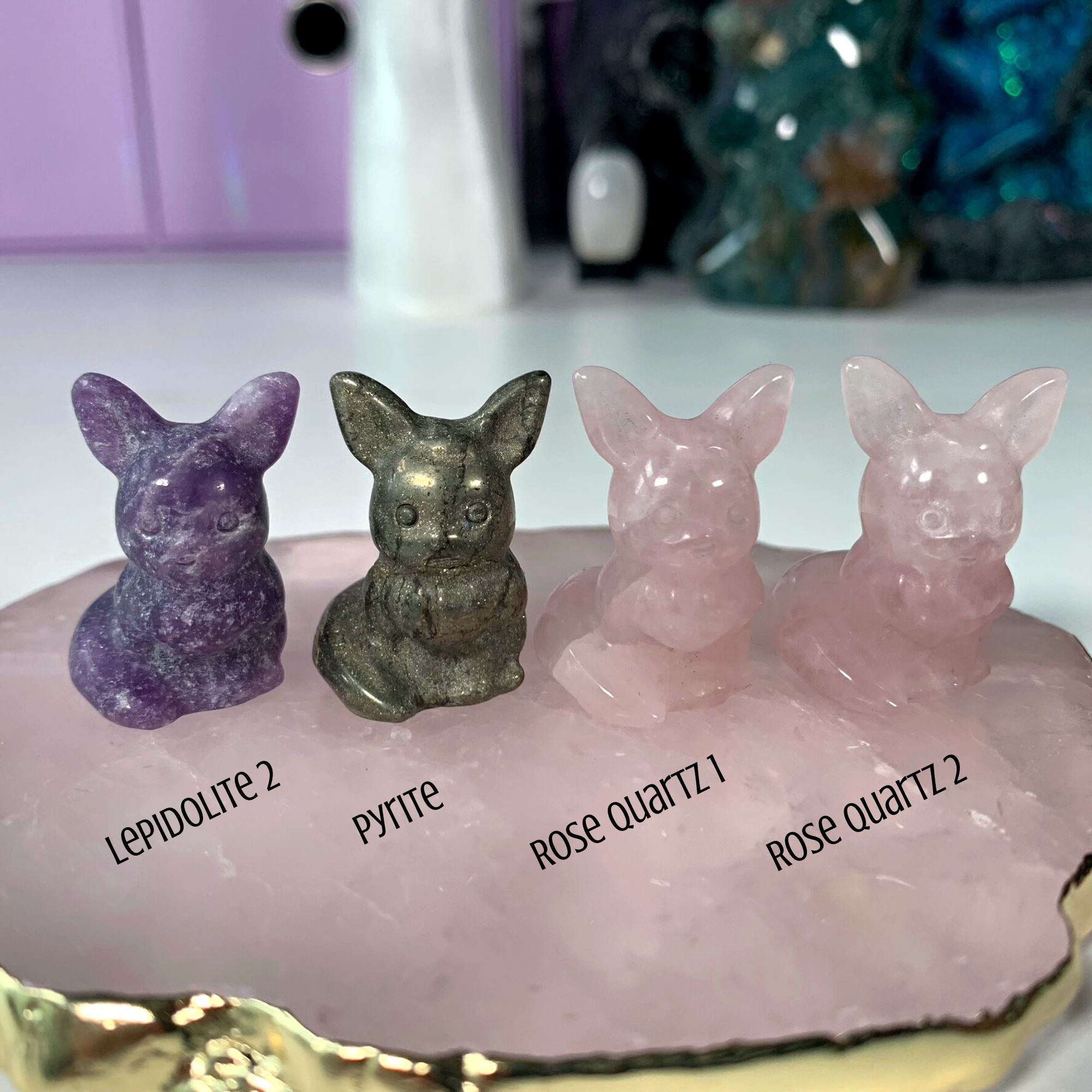 Crystal Cartoon "Fox" Carvings MagiCandleSOS Lepidolite 2 