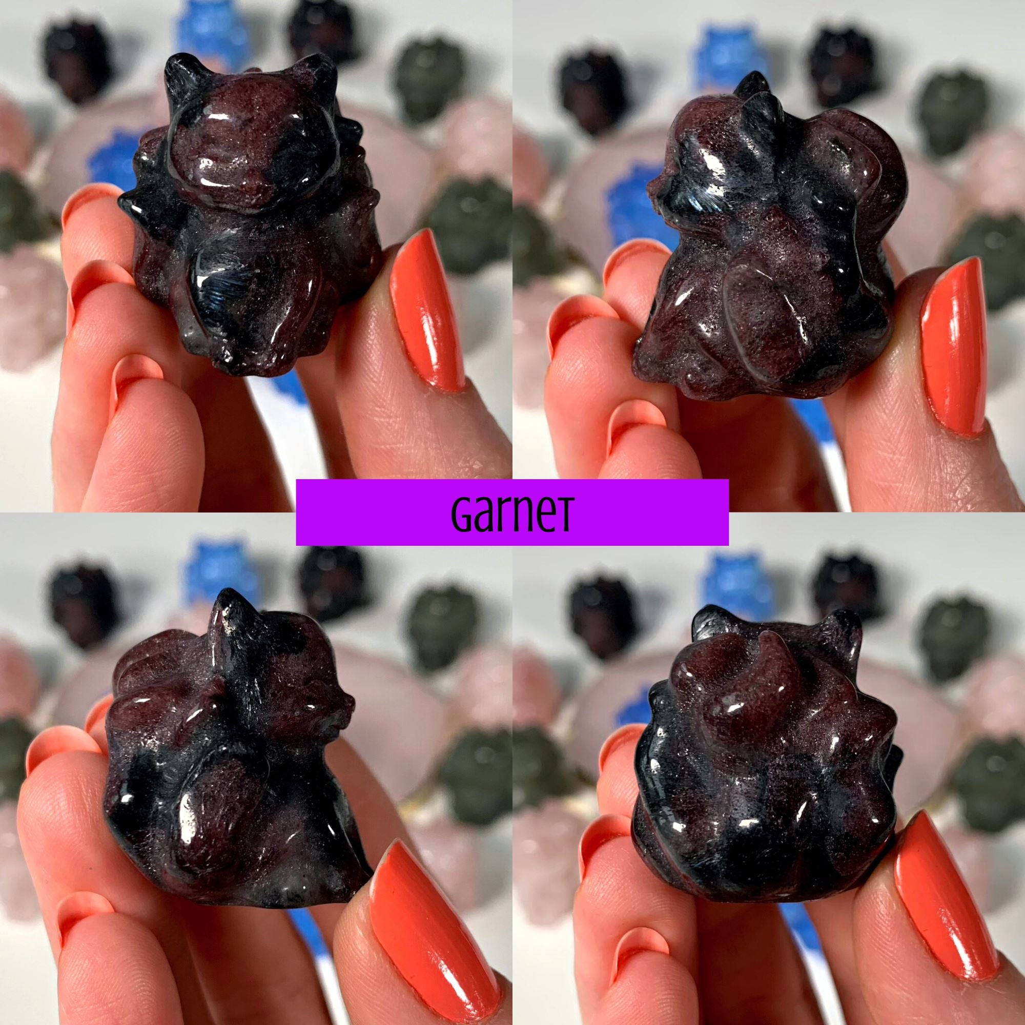 Crystal Kitsune Carvings MagiCandleSOS Garnet 