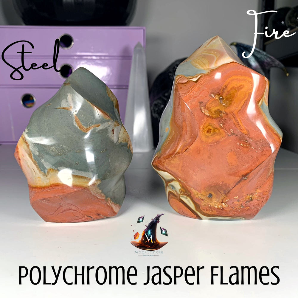 Polychrome Jasper Flames - "Fire" and "Steel" MagiCandleSOS 