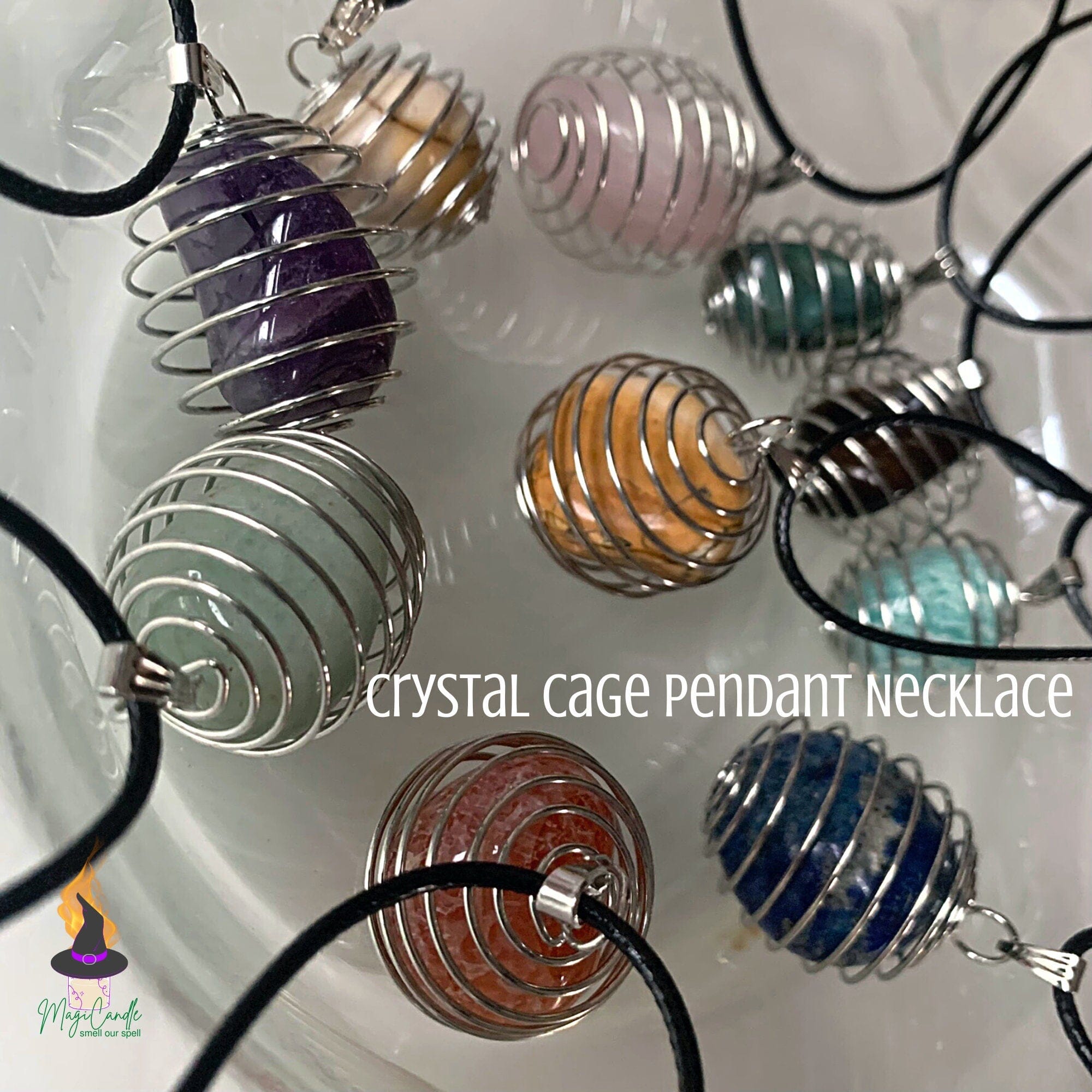 Tumble Crystal Cage Pendant Necklace MagiCandleSOS 